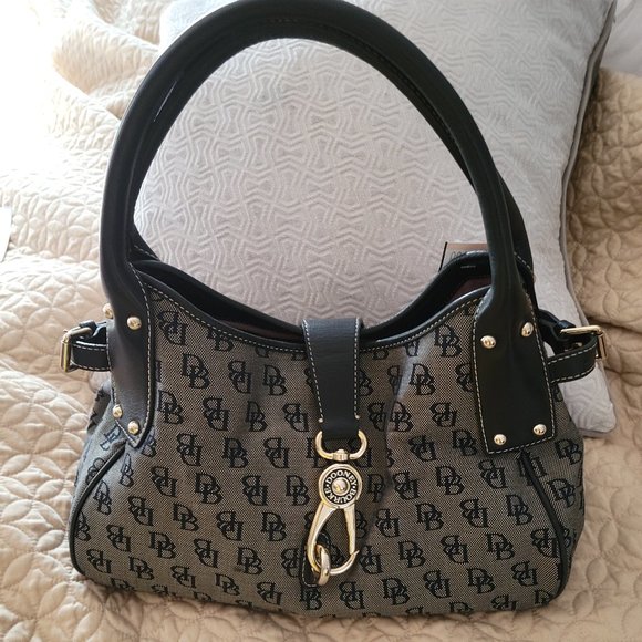 DOONEY AND BURKE BLACK LOGO MEDIUM LOCK SATCHEL BAG - Picture 1 of 12